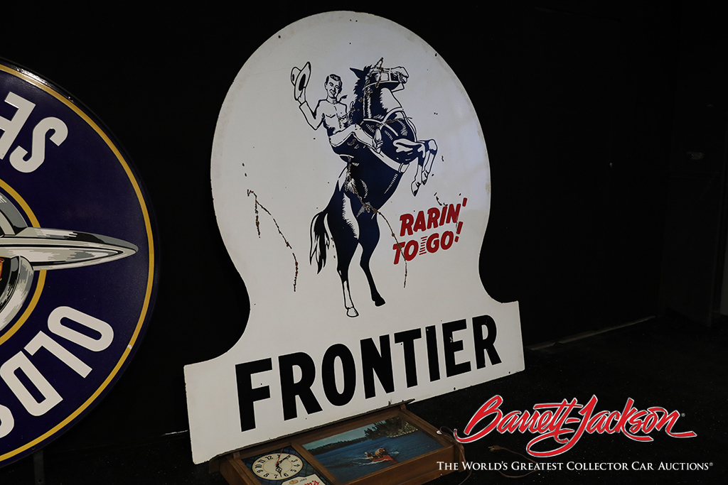 Lot #8404.2 - 1940S FRONTIER GASOLINE PORCELAIN SIGN - $23,000