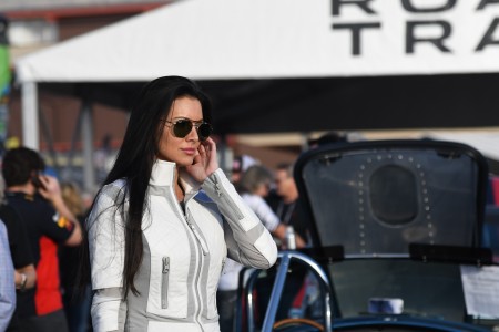 Barrett-Jackson LIVE on-air talent April Rose prepares for a shot from the staging lanes in Scottsdale.