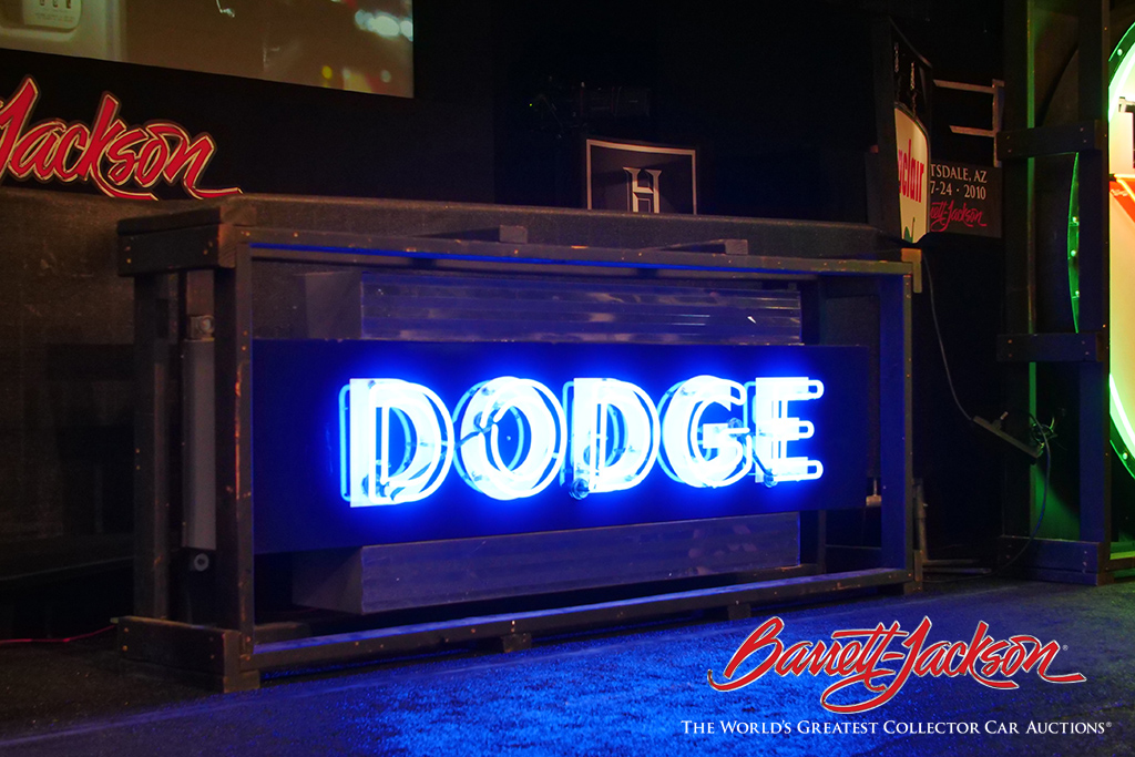 LOT #8295 - CIRCA 1940S DODGE AUTOMOBILES NEON PORCELAIN MARQUEE SIGN - $12,650