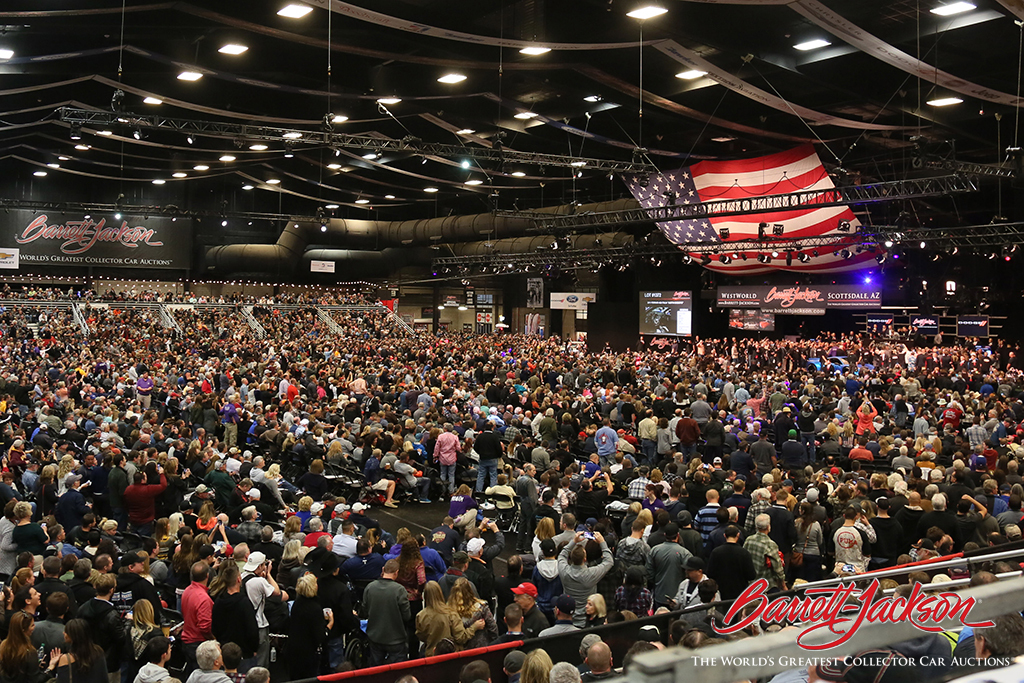 An incredible crowd filled the auction arena for the auction of Justin Bieber's Ferrari.