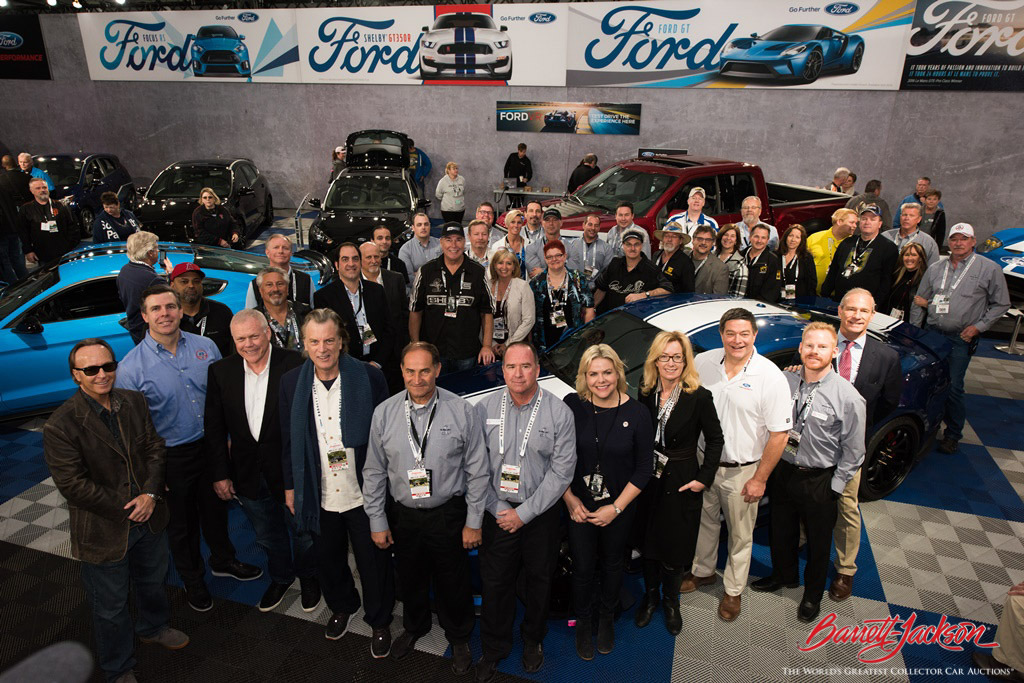 Shelby American unveiled their 50th Anniversary edition Shelby Super Snake Mustang at the 2017 Barrett-Jackson Scottsdale Auction. Carroll Shelby's grandson, Aaron Shelby (second from left), was among those on hand for the special occasion.