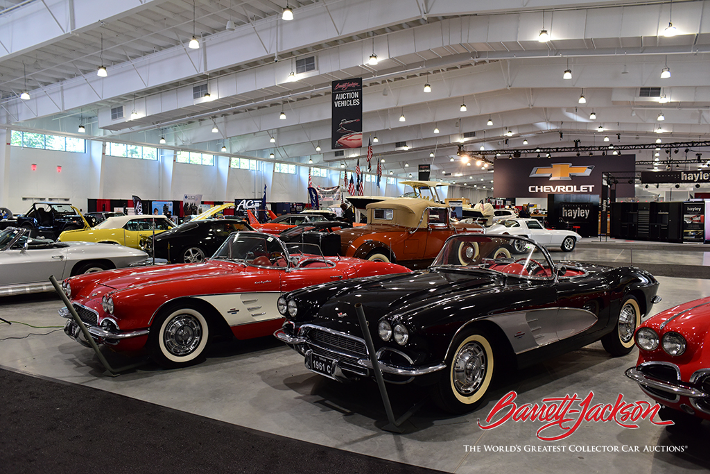 Acres of collector cars are on display at the auction site, waiting their turn to cross the block.