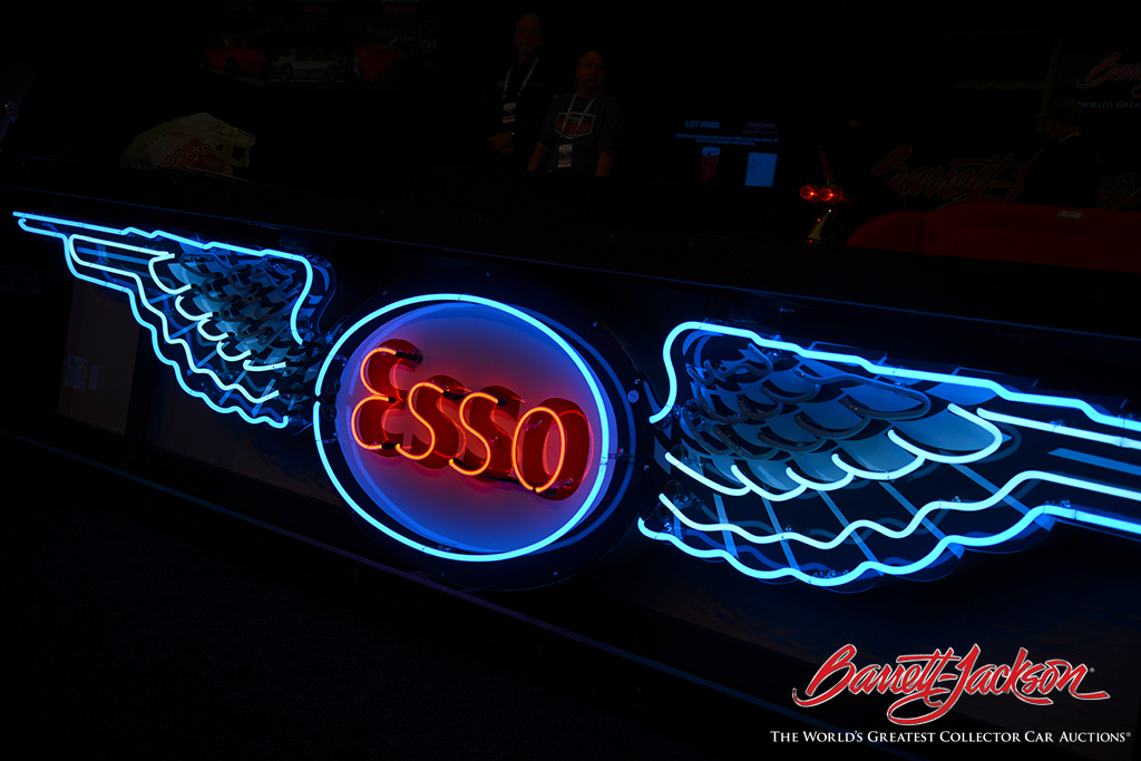 LOT #9487 – Extremely rare 1950s Esso Aviation neon porcelain airport hangar sign - $86,250