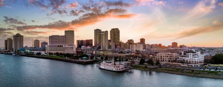 New Orleans River Paddle boat cloudy sky sunset