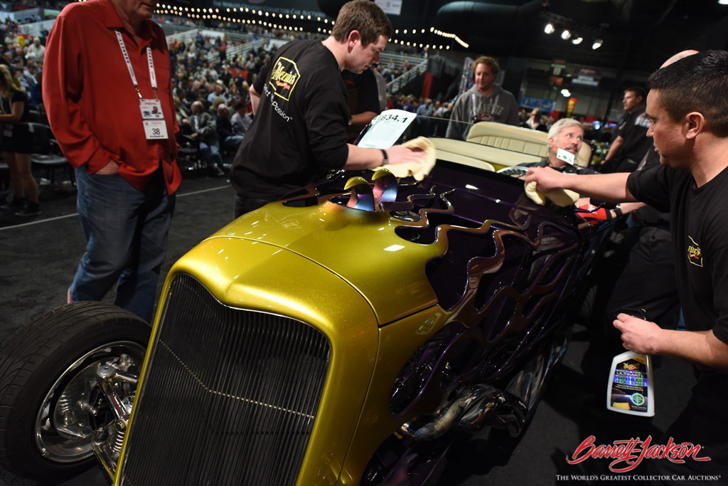 Polishing up a hot rod before it hits the stage.