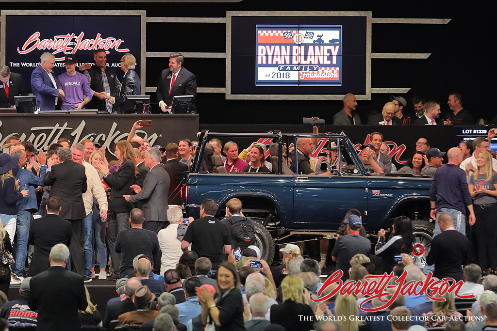 WITH NASCAR DRIVER RYAN BLANEY ON THE BLOCK, THIS 1974 FORD BRONCO CUSTOM SUV SOLD FOR $650,000 TO BENEFIT THE RYAN BLANEY FAMILY FOUNDATION FOR THE ALZHEIMER'S ASSOCIATION.