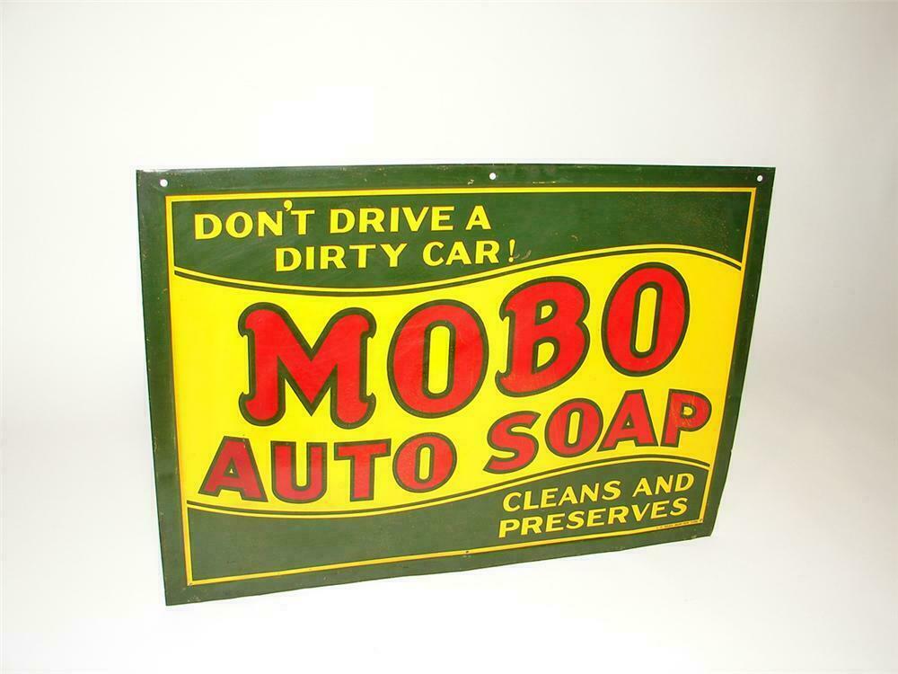 Amazing 1920s Mobo Auto-Soap self-framed tin painted garage s