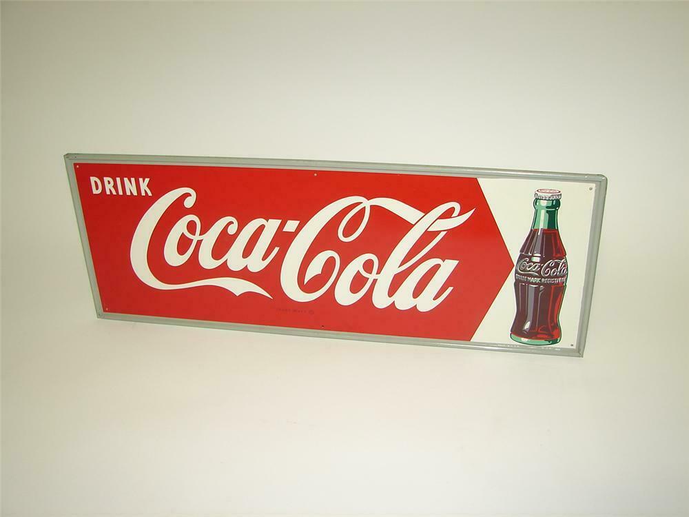 Stunning N.O.S. early 1950s Drink Coca-Cola tin sign with bot
