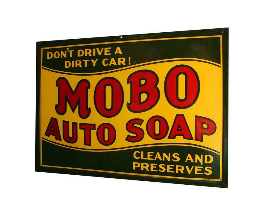 Late 1920s-30s Mobo Auto Soap single-sided self-framed tin ga