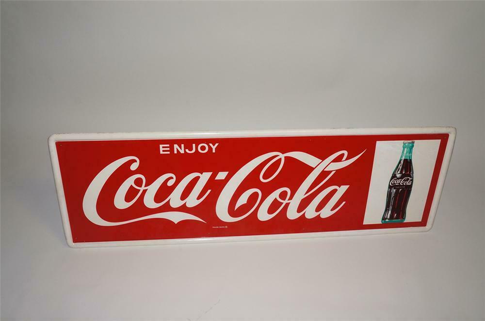 Good looking 1960s Enjoy Coca-Cola self-framed horizontal tin