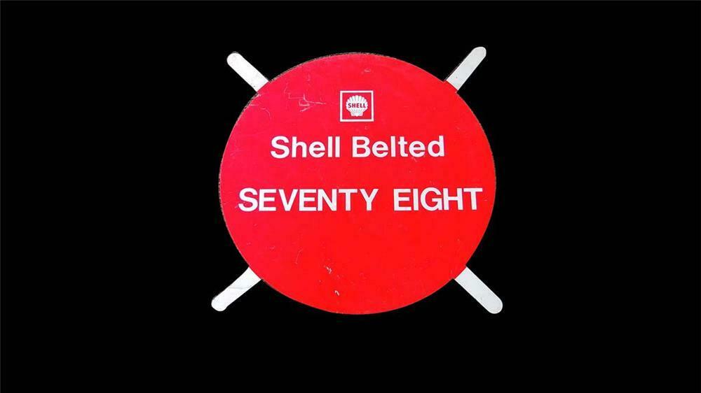 Neat Shell Belted Seventy Eight tin painted service station tire display sign. - Front 3/4 - 130841