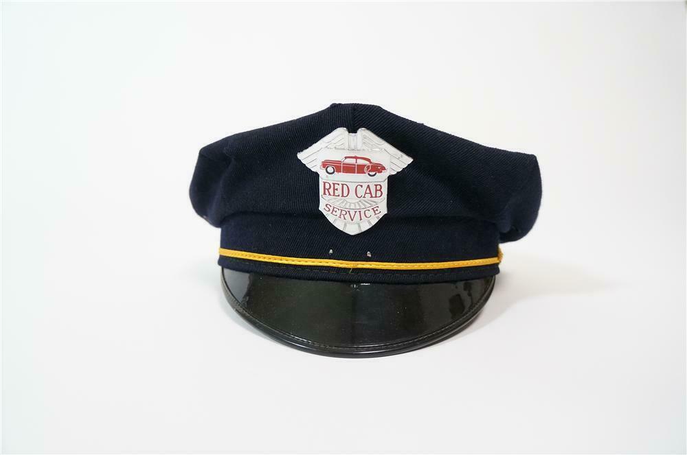 Neat 1950s Red Cab Service drivers hat with badge. Great con