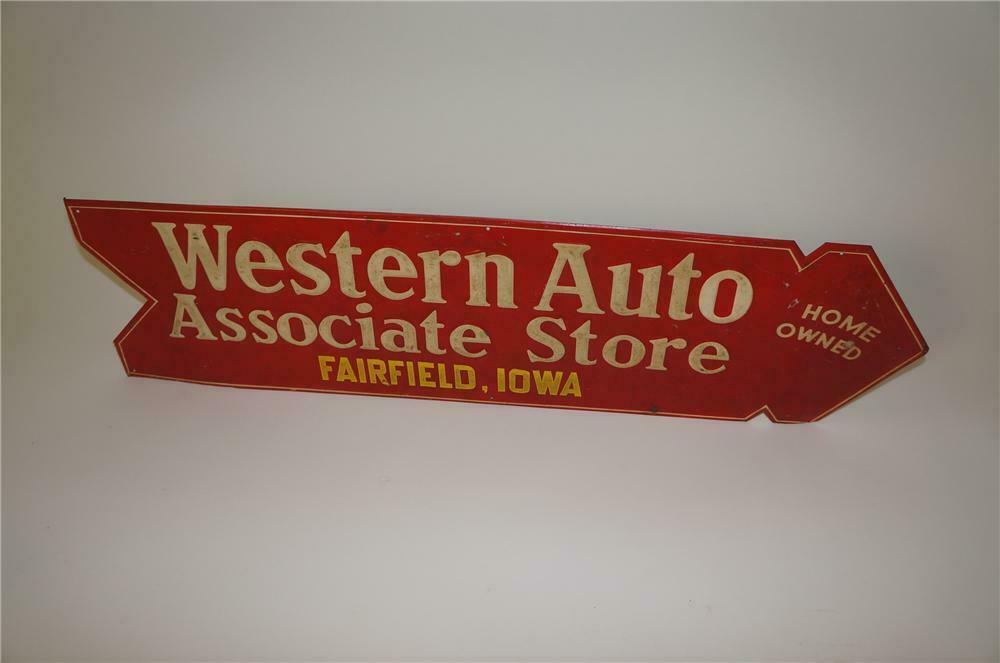 1930s Western Auto Associate Store diecut tin arrow shaped s