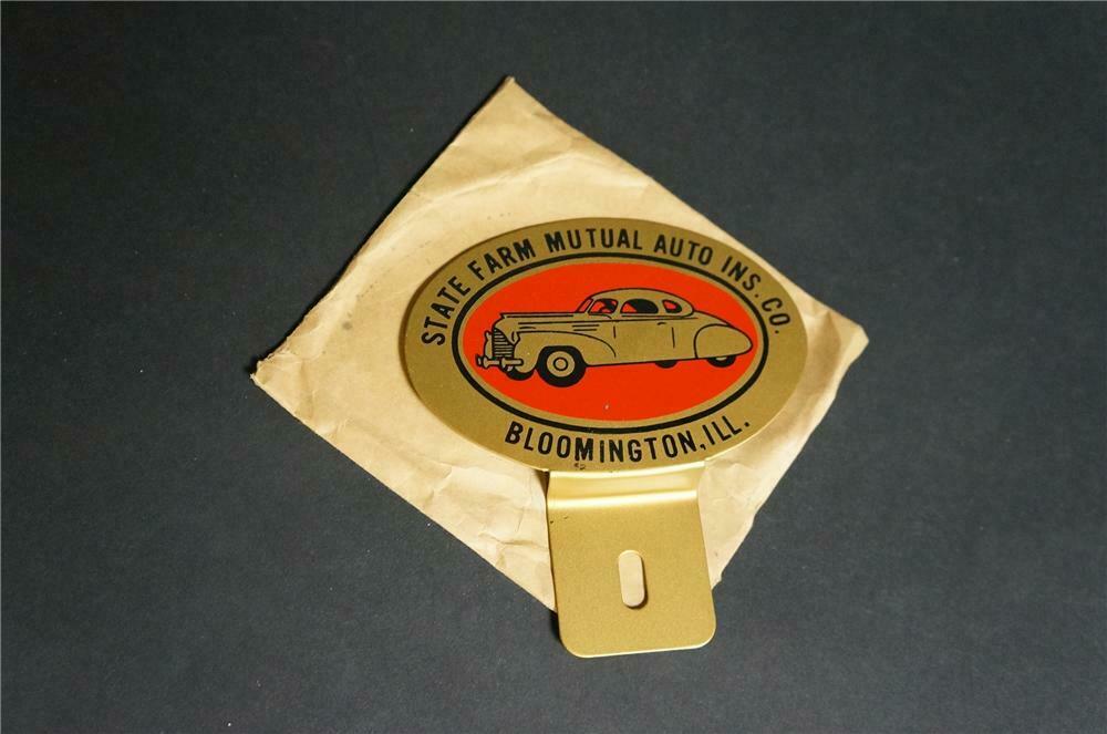 N.O.S. 1930s State Farm Auto Insurance tin painted license pl