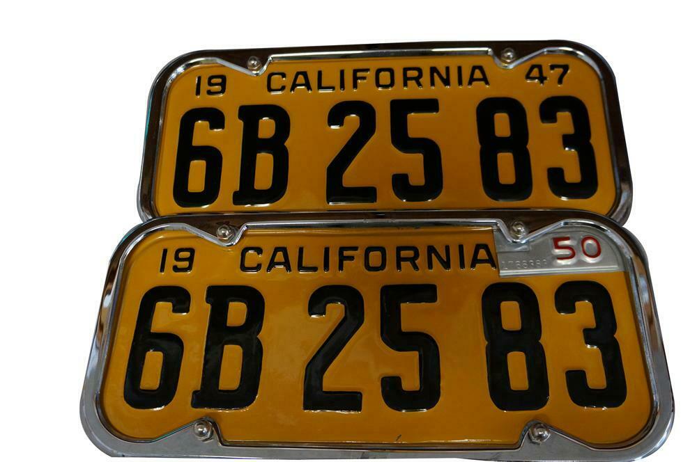 Set of N.O.S. 1947 California License plates with 1950 metal