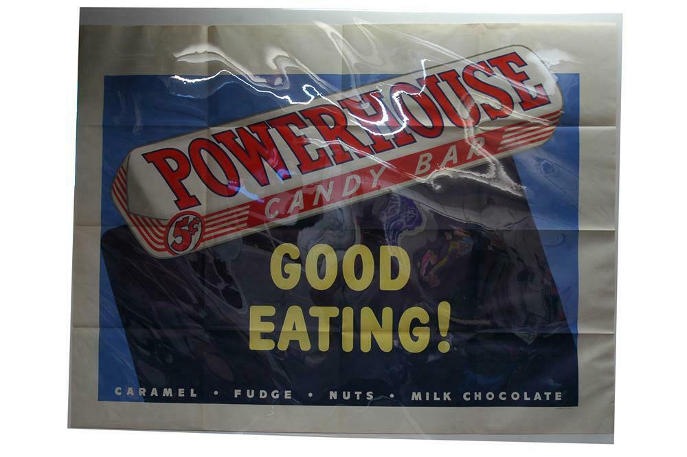 Large one piece 1930s Powerhouse Candy Bars 'Good Eating' lit