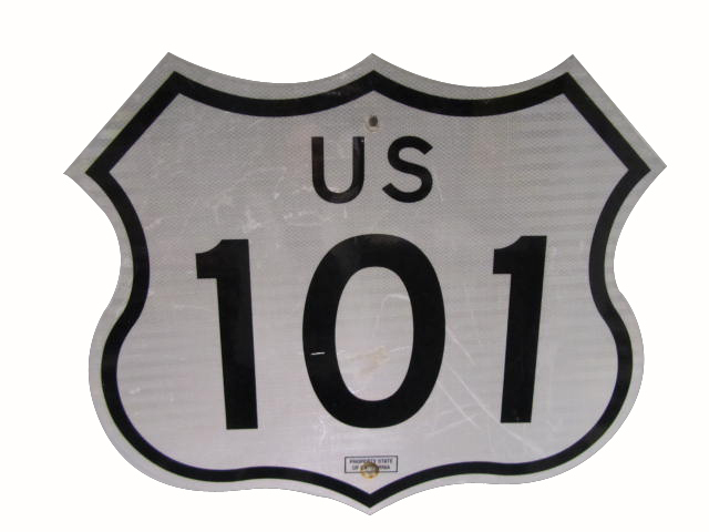 Highly desirable U.S. 101 highway metal road sign.