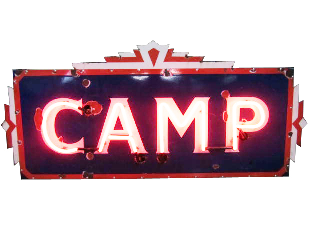 Choice 1930's 'Camp' single-sided neon porcelain resort sign