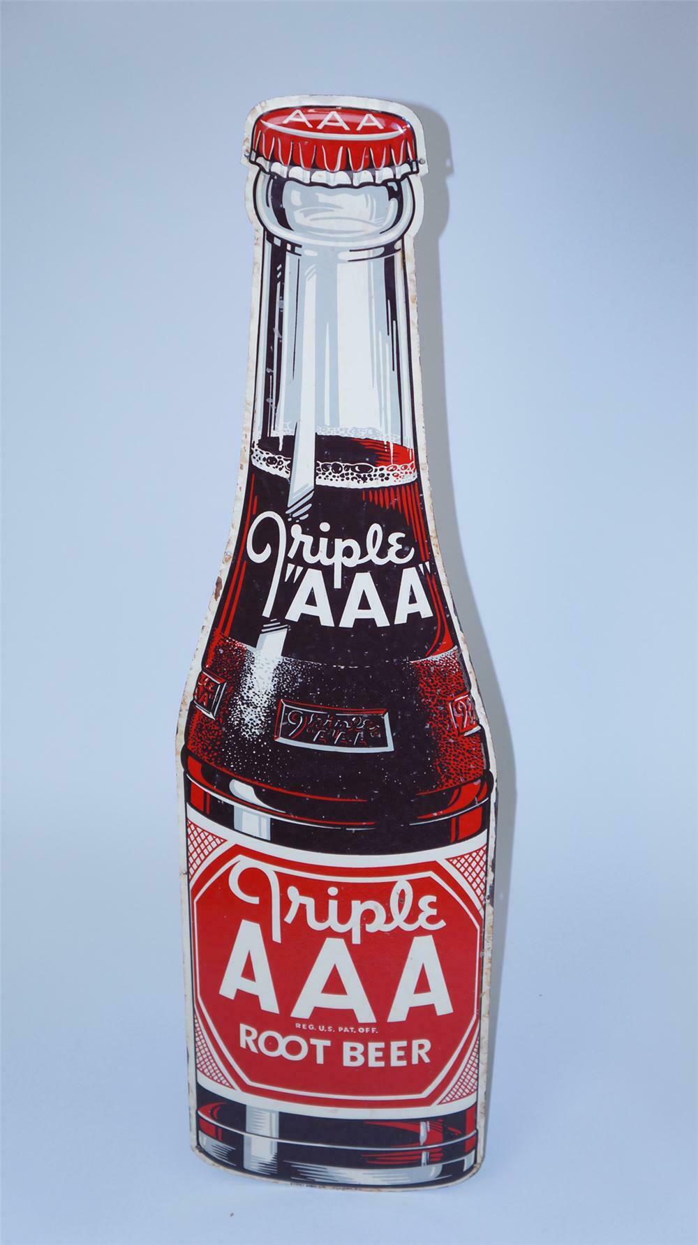 N.O.S. 1948 Triple A Root Beer die-cut bottle shaped tin sign