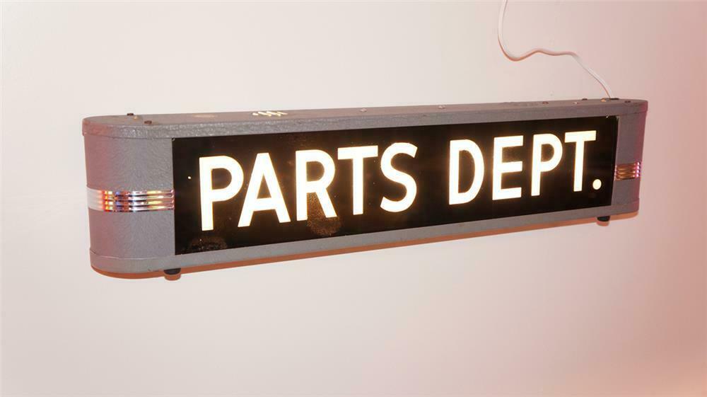 1930's-40's auto dealership 'Parts Department' glass faced li