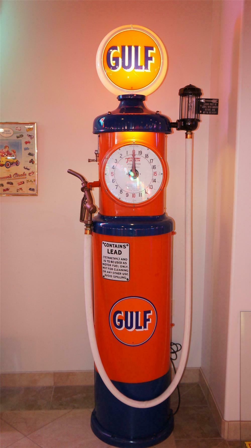 1920's Tokheim 850 Gulf Oil restored clock face gas pump with