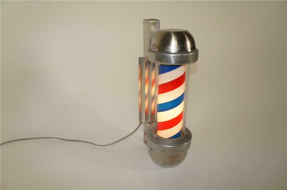 1950s Marvy rotating light-up chrome Barber Shop pole.  Lights and works perfectly! - Front 3/4 - 184651
