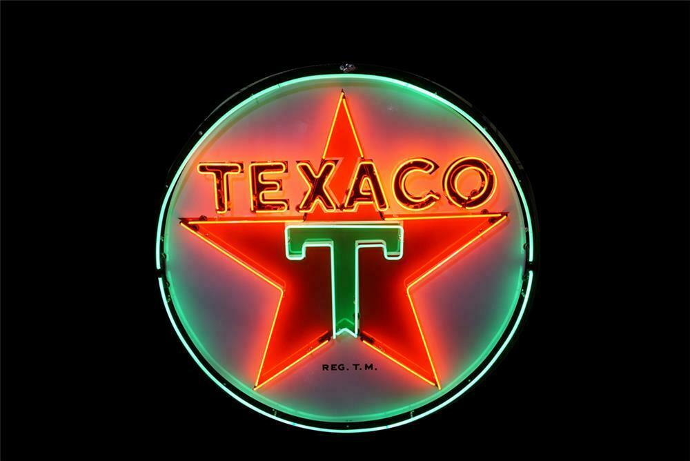 Striking 1947 Texaco Oil single-sided porcelain service stati