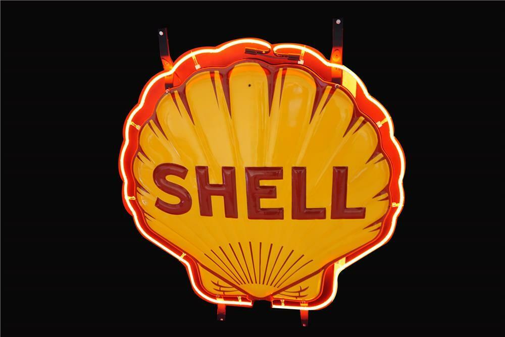 Stunning All Original 1930s Shell Oil Double Sided Neon Porce