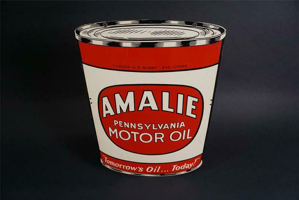 Sharp 1947 Amalie Pennsylvania Motor Oil double-sided die-cut tin can ...