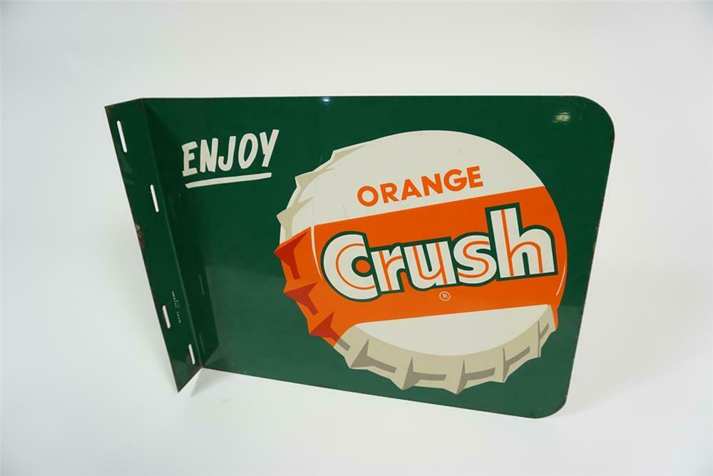 Hard To Find 1950s Orange Crush Soda Double Sided Tin Flange Hard To Find 1950s Orange Crush Soda Double Sided Tin Flange