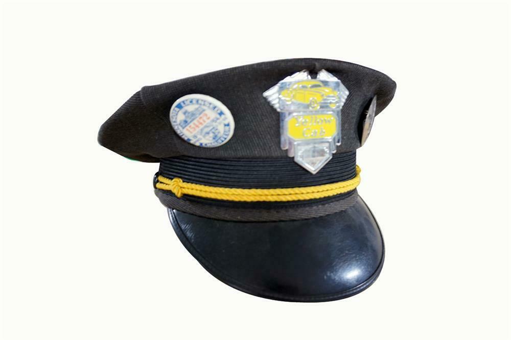 Fun 1950s Yellow Cab Driver's hat with original badge and cit