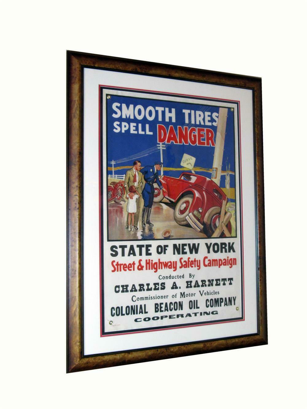 Circa Late 1920s Smooth Tires Spell Danger Cloth Banner Fil