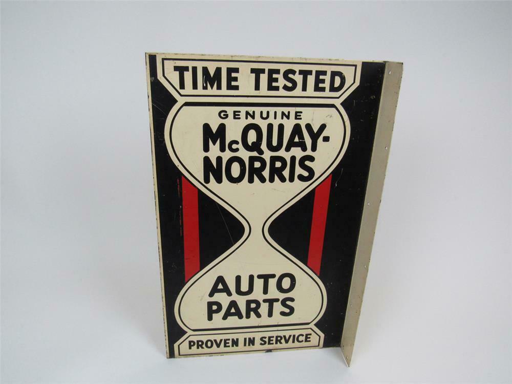 1930s McQuayNorris Auto Parts 'Time Tested' doublesided tin