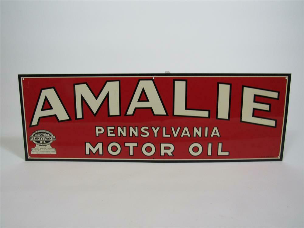 NOS 1950 Amalie Pennsylvania Motor Oil single-sided tin servi