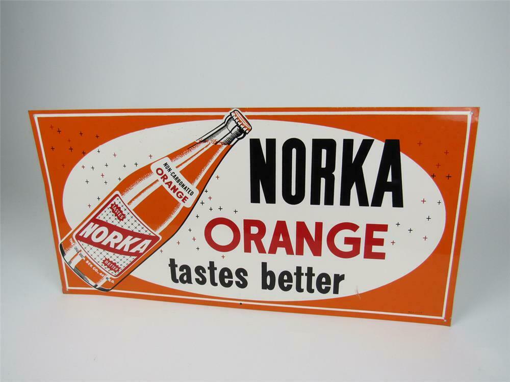 Fantastic Nos 1950s Norka Orange Soda Single Sided Tin Sign W