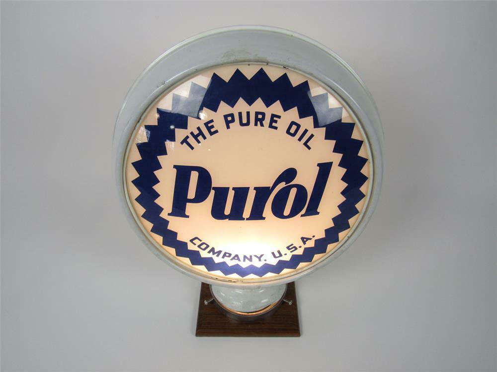 1930s Pure Oil Purol porcelain coated metal bodied gas pump g