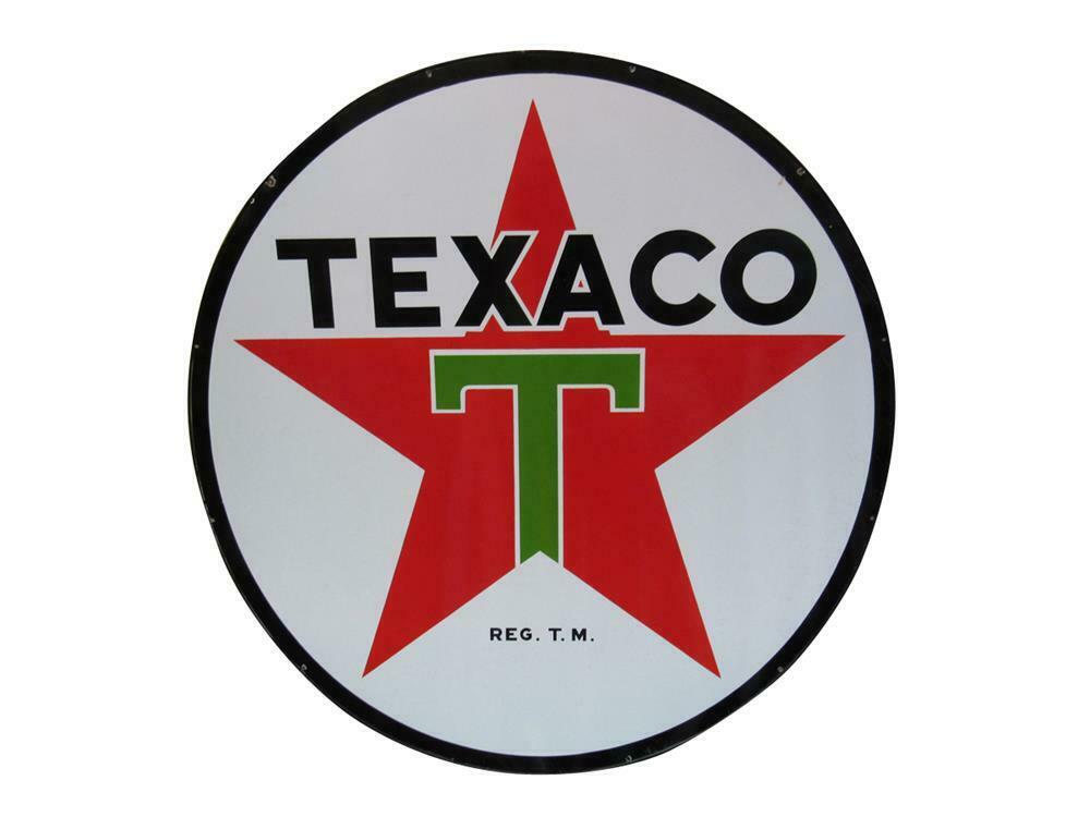 Very clean circa 1950s Texaco Oil double-sided porcelain serv