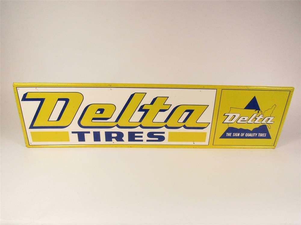 Circa 1960s Delta Tires horizontal tin selfframed automotive