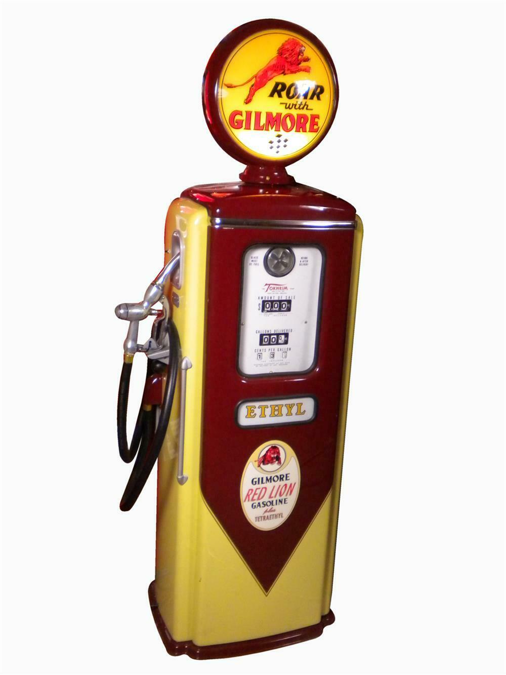 Terrific restored early 1950s Gilmore Oil Red Lion Ethyl Gaso