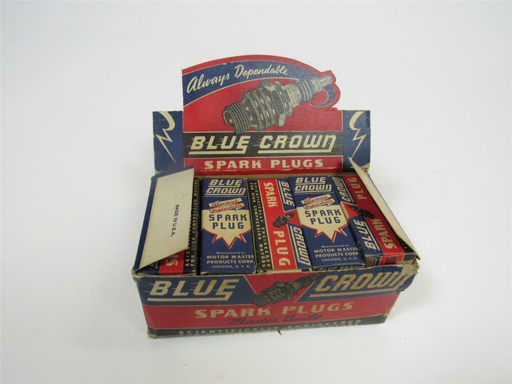 Nos 1930s 40s Blue Crown Spark Plugs Countertop Display Box S