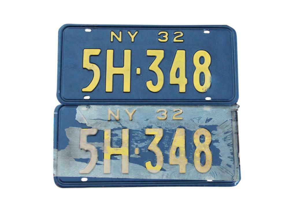 NOS pair of 1932 New York State metal embossed license plates