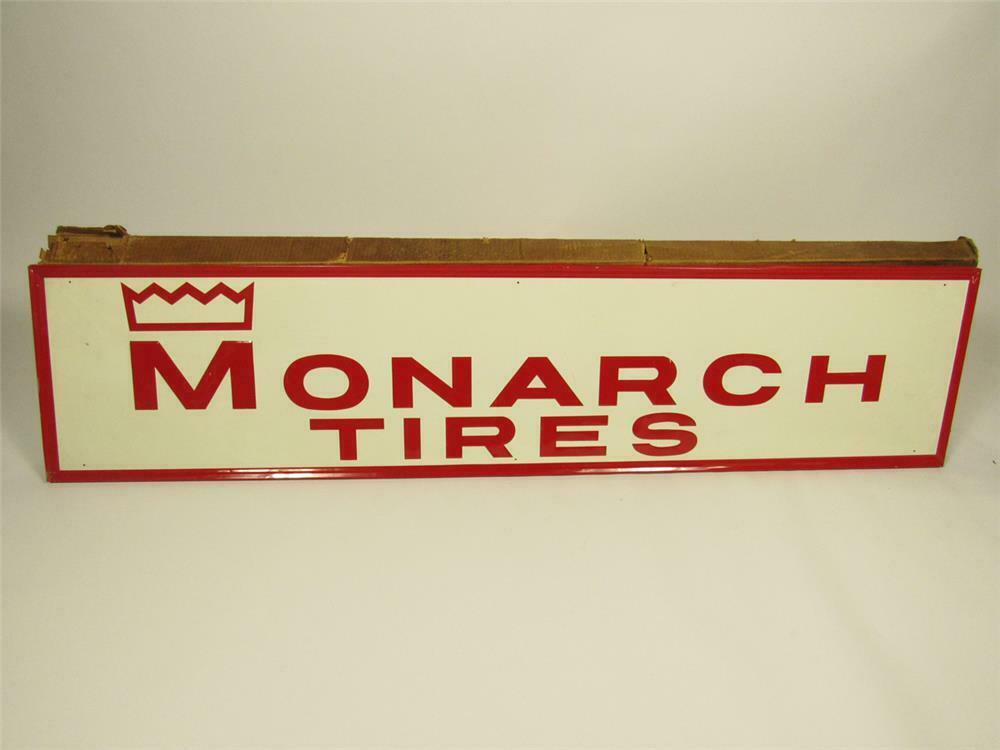 Uncommon Circa 1960s Monarch Tires Self Framed Embossed Tin G