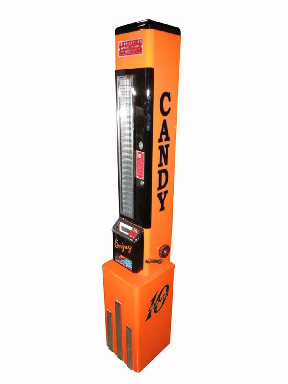 Perfectly restored 1950s U-Select-It 10-cent restored service station candy machine. - Front 3/4 - 211637