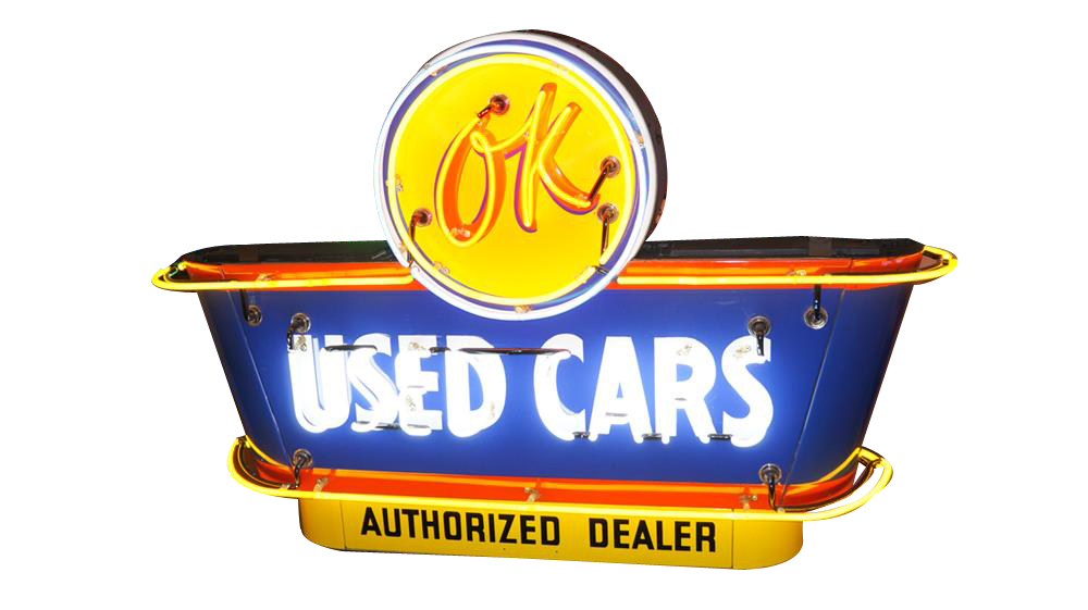 Exceptional 1950s Chevrolet OK Used Cars single-sided neon porcelain