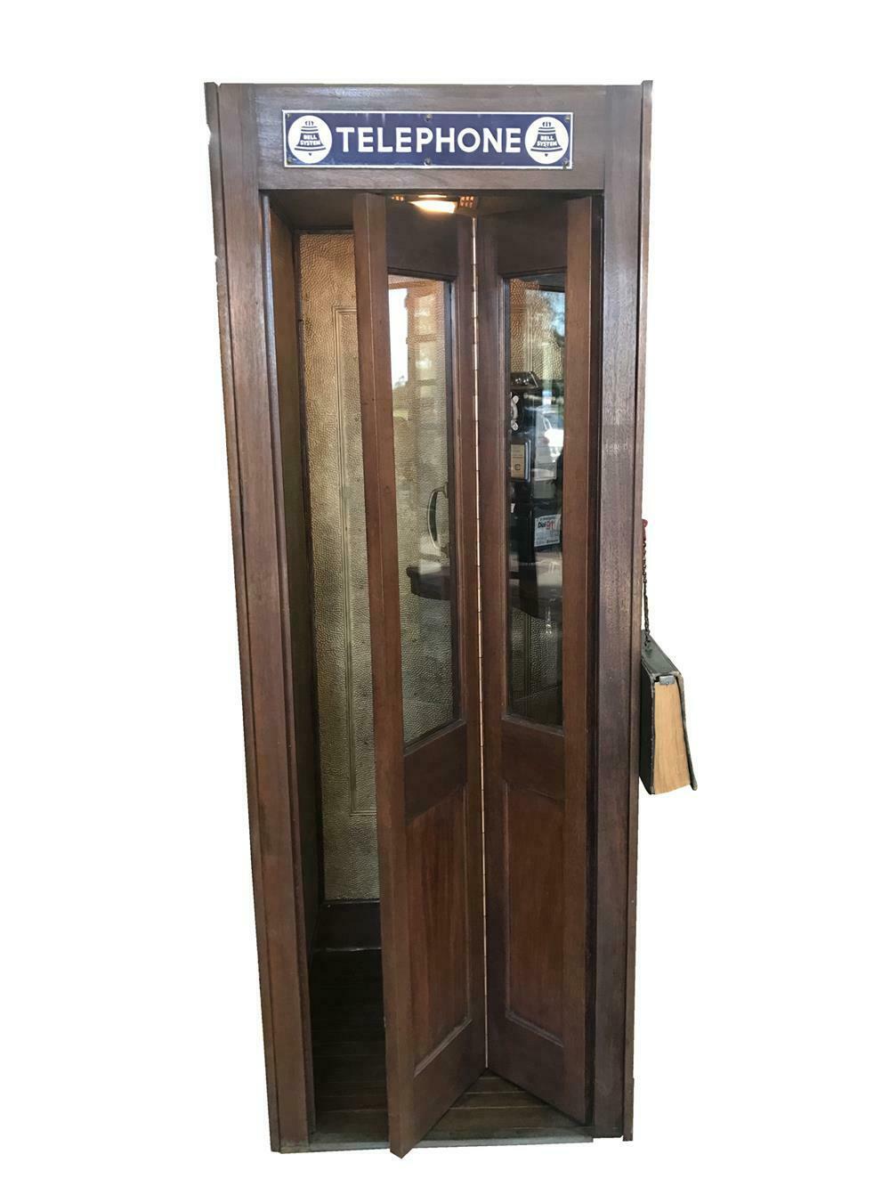 1930s Bell Systems wooden telephone booth. Front 3/4 215822