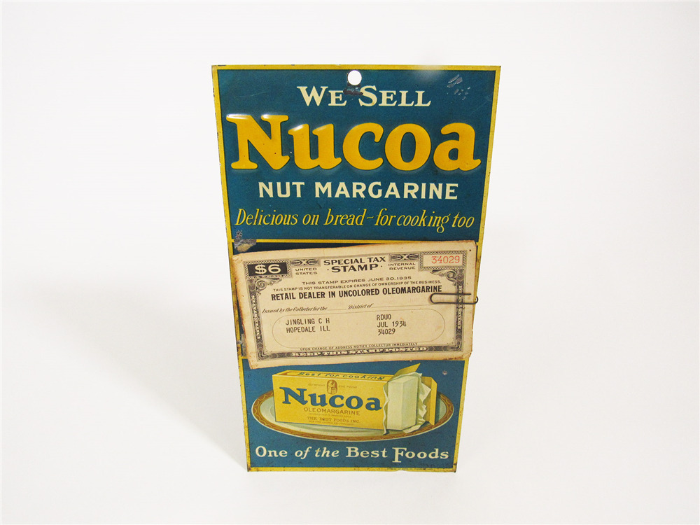 UNUSUAL 1934 NUCOA NUT MARGARINE TIN LITHO GENERAL STORE SIGN