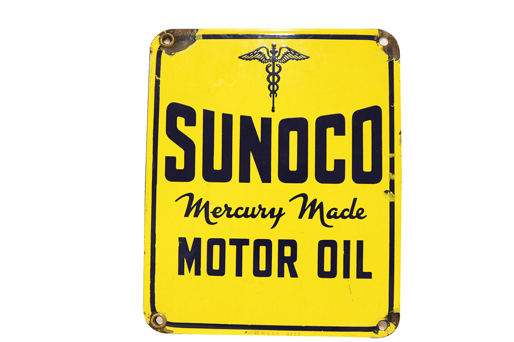 1930s Sunoco Mercury Made Motor Oil single-sided porcelain lu