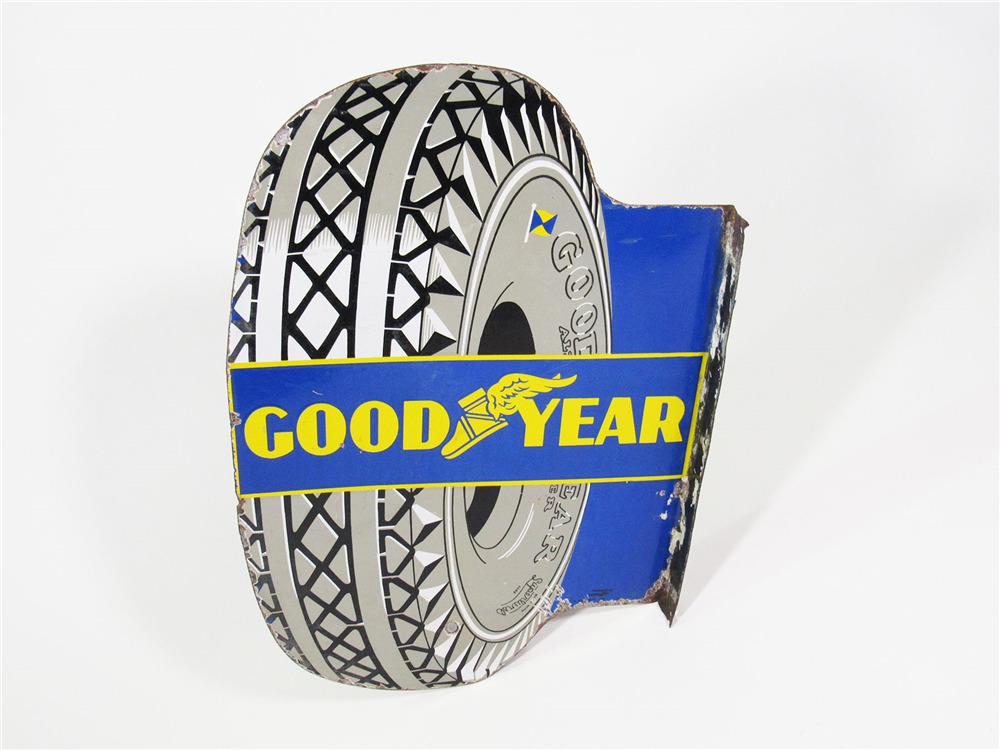 OVERSIZED CIRCA LATE 1930S GOODYEAR TIRES PORCELAIN GARAGE FL