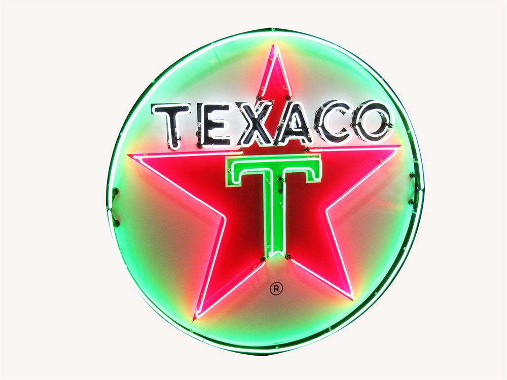 LARGE 1961 TEXACO OIL PORCELAIN WITH NEON SERVICE STATION SIG