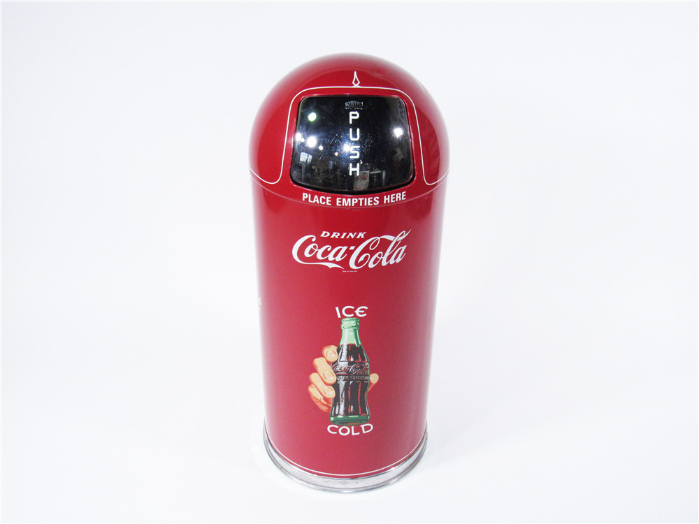 VINTAGE TRASH CAN RESTORED IN COCA-COLA REGALIA Cooler has some marks on the exterior but no rust inside.